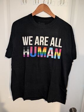 ⭐3 For $20⭐Spencer's Black 'We Are All HUMAN' Graphic Tee with Rainbow Lettering